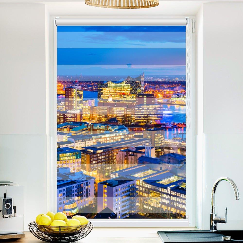 Klemm Doppelrollo "Hamburg Skyline" - ohne Bohren - Klemmfix - bis 150 cm Breite - Duo Rollo Fotodruck - La-Melle