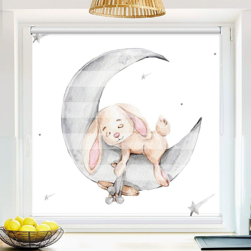 Klemm Doppelrollo "Hase Mond" - ohne Bohren - Klemmfix - bis 150 cm Breite - Duo Rollo Fotodruck - La-Melle