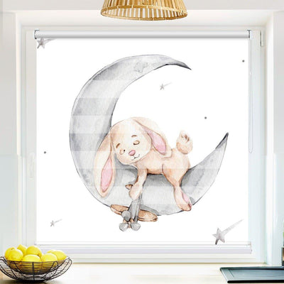 Klemm Doppelrollo Hase Mond - ohne Bohren - Klemmfix - bis 150 cm Breite - Duo Rollo Fotodruck - La-Melle