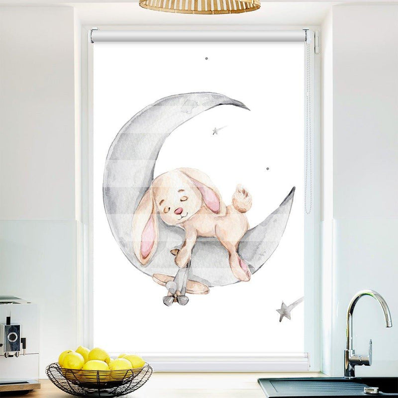 Klemm Doppelrollo "Hase Mond" - ohne Bohren - Klemmfix - bis 150 cm Breite - Duo Rollo Fotodruck - La-Melle