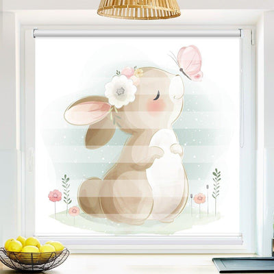 Klemm Doppelrollo Hase Schmetterling - ohne Bohren - Klemmfix - bis 150 cm Breite - Duo Rollo Fotodruck - La-Melle