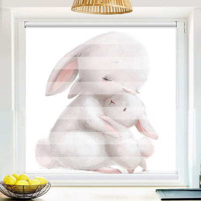 Klemm Doppelrollo Hase kuscheln - ohne Bohren - Klemmfix - bis 150 cm Breite - Duo Rollo Fotodruck - La-Melle