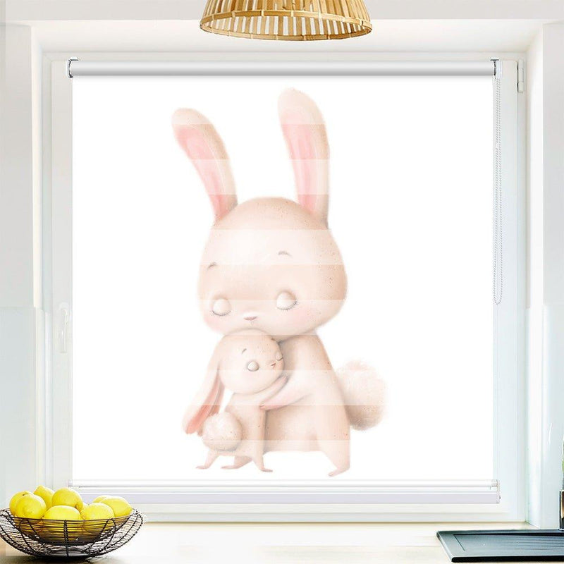 Klemm Doppelrollo "Hase Kinderrollo" - ohne Bohren - Klemmfix - bis 150 cm Breite - Duo Rollo Fotodruck - La-Melle