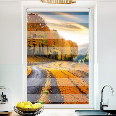 Klemm Doppelrollo Herbst Wald Landschaft - ohne Bohren - Klemmfix - bis 150 cm Breite - Duo Rollo Fotodruck - La-Melle