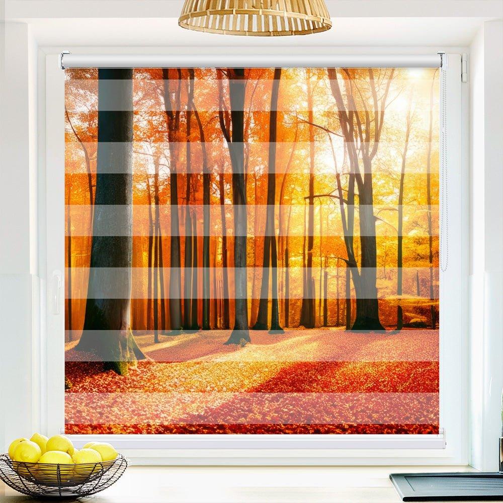 Klemm Doppelrollo "Herbst Wald Sonne" - ohne Bohren - Klemmfix - bis 150 cm Breite - Duo Rollo Fotodruck - La-Melle