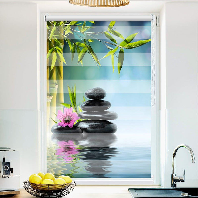 Klemm Doppelrollo "Hibis Steine Wasser" - ohne Bohren - Klemmfix - bis 150 cm Breite - Duo Rollo Fotodruck - La-Melle