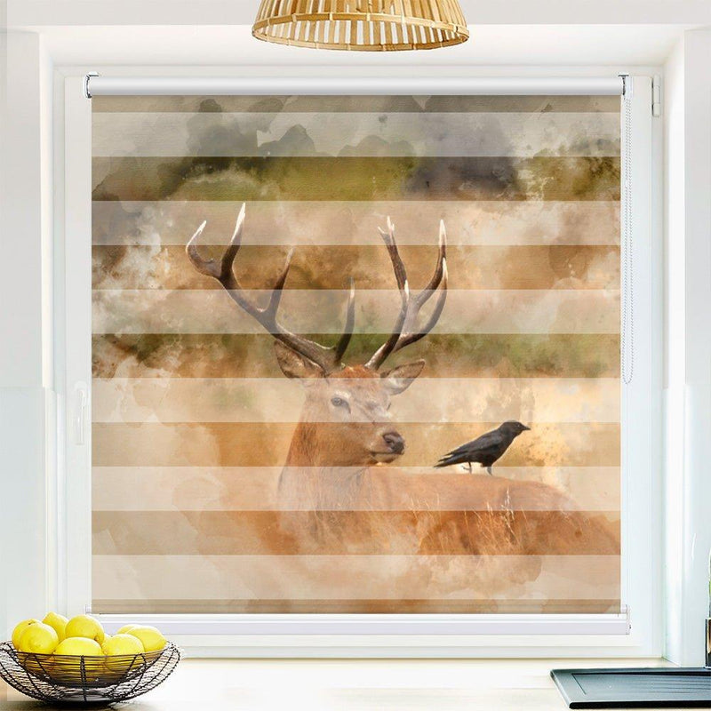 Klemm Doppelrollo "Hirsch Gemälde" - ohne Bohren - Klemmfix - bis 150 cm Breite - Duo Rollo Fotodruck - La-Melle