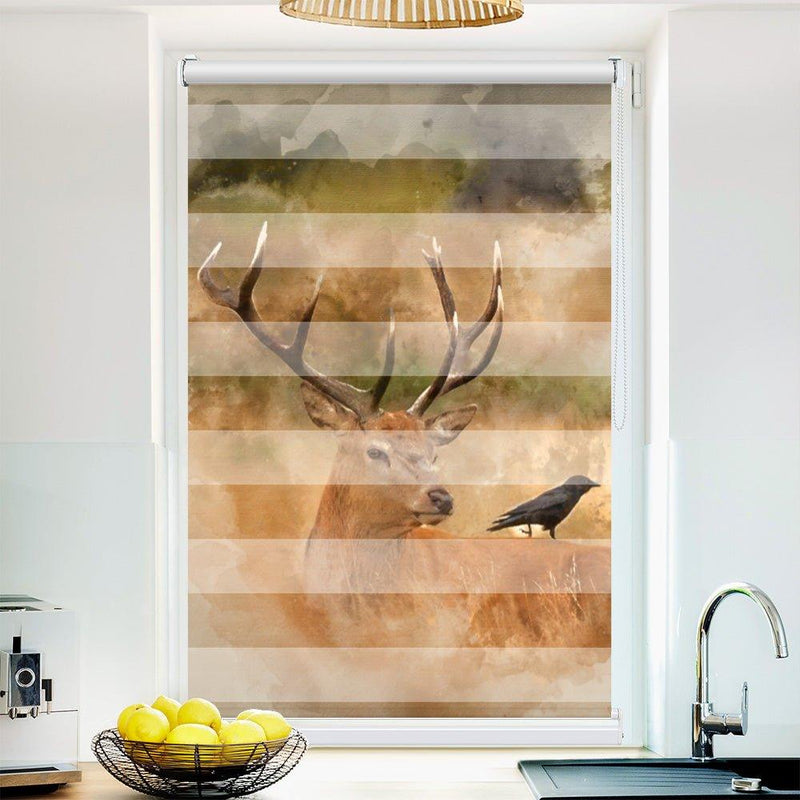 Klemm Doppelrollo "Hirsch Gemälde" - ohne Bohren - Klemmfix - bis 150 cm Breite - Duo Rollo Fotodruck - La-Melle