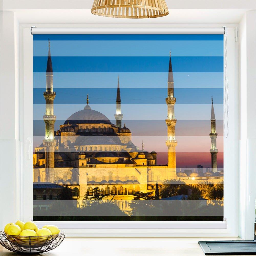 Klemm Doppelrollo "Istanbul Blaue" - ohne Bohren - Klemmfix - bis 150 cm Breite - Duo Rollo Fotodruck - La-Melle