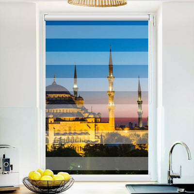 Klemm Doppelrollo Istanbul Blaue - ohne Bohren - Klemmfix - bis 150 cm Breite - Duo Rollo Fotodruck - La-Melle