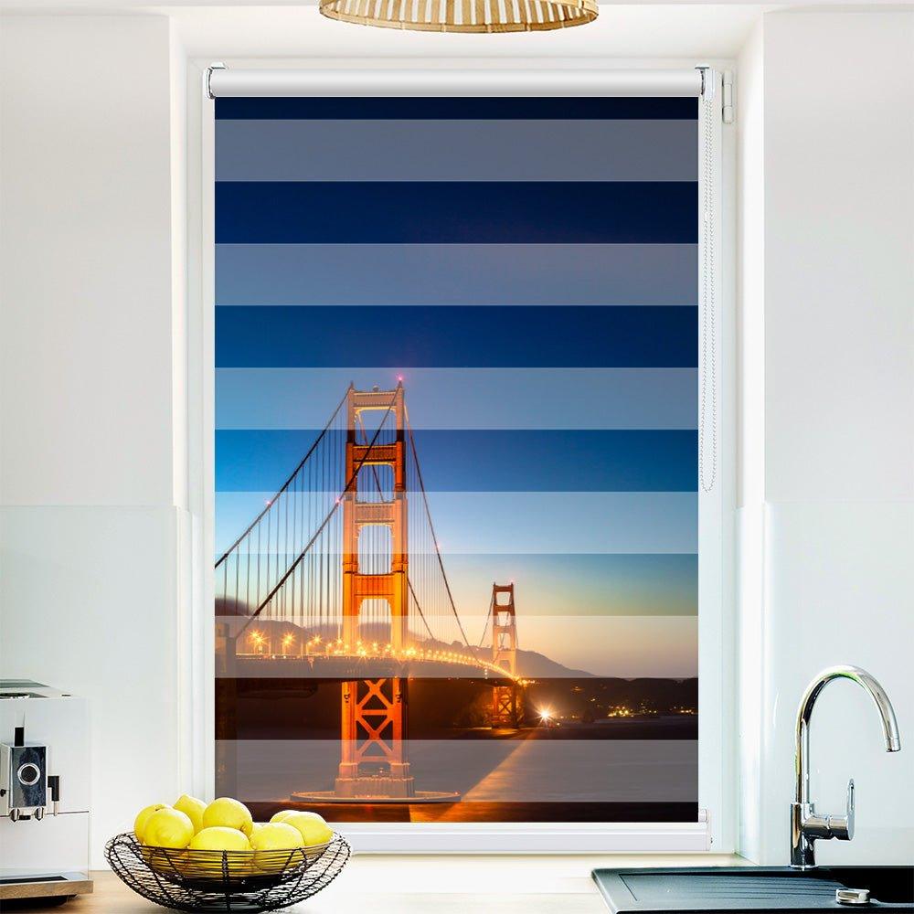 Klemm Doppelrollo "Golden Gate Bridge bei nacht" - ohne Bohren - Klemmfix - bis 150 cm Breite - Duo Rollo Fotodruck - La-Melle