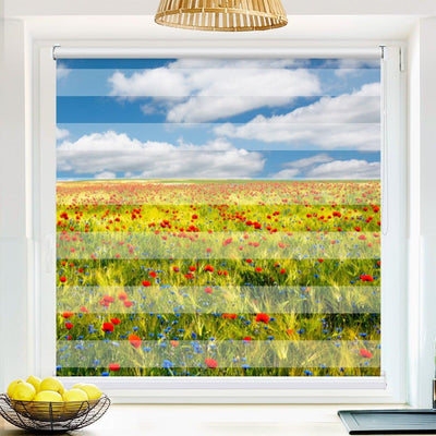 Klemm Doppelrollo Kornfeld Mohnblumen - ohne Bohren - Klemmfix - bis 150 cm Breite - Duo Rollo Fotodruck - La-Melle