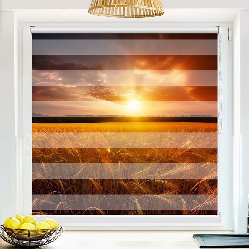 Klemm Doppelrollo "Kornfeld Sonnenuntergang" - ohne Bohren - Klemmfix - bis 150 cm Breite - Duo Rollo Fotodruck - La-Melle