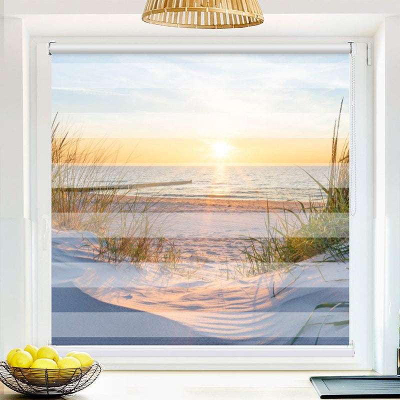 Klemm Doppelrollo "Strand Düne Küste" - ohne Bohren - Klemmfix - bis 150 cm Breite - Duo Rollo Fotodruck - La-Melle