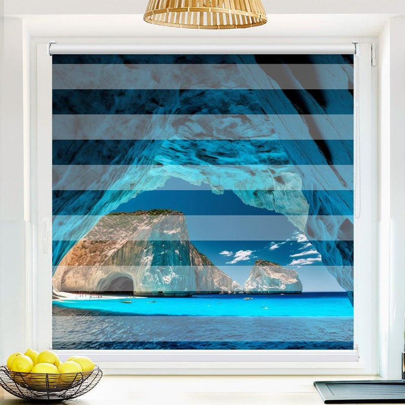 Klemm Doppelrollo "Lagune Klippen Meer" - ohne Bohren - Klemmfix - bis 150 cm Breite - Duo Rollo Fotodruck - La-Melle