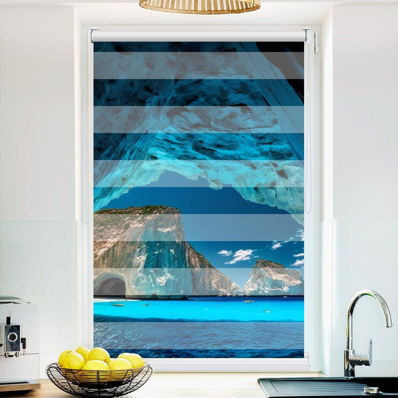 Klemm Doppelrollo "Lagune Klippen Meer" - ohne Bohren - Klemmfix - bis 150 cm Breite - Duo Rollo Fotodruck - La-Melle