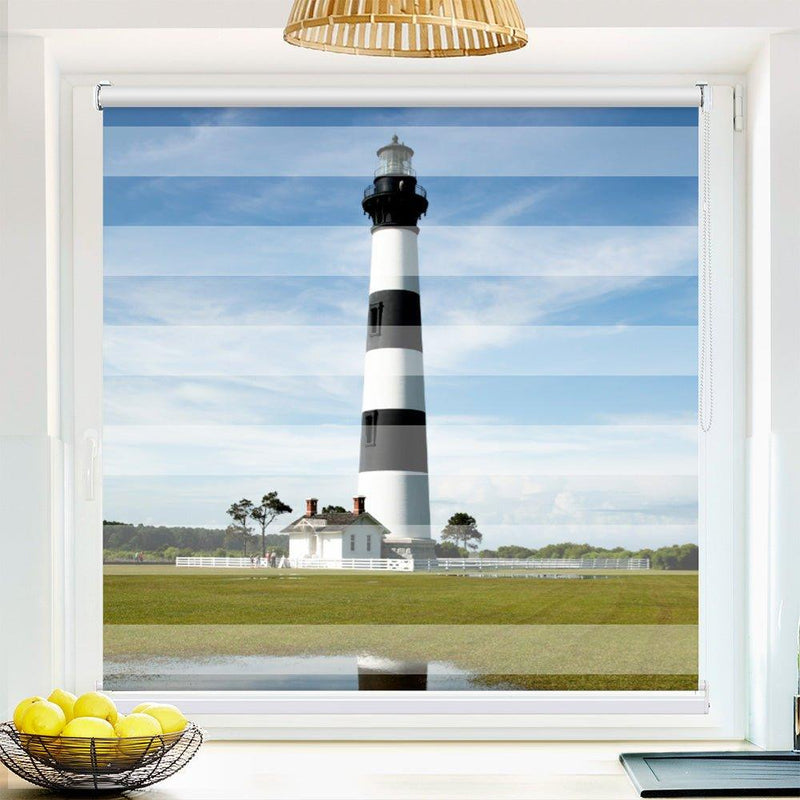 Klemm Doppelrollo "Leuchtturm Island" - ohne Bohren - Klemmfix - bis 150 cm Breite - Duo Rollo Fotodruck - La-Melle