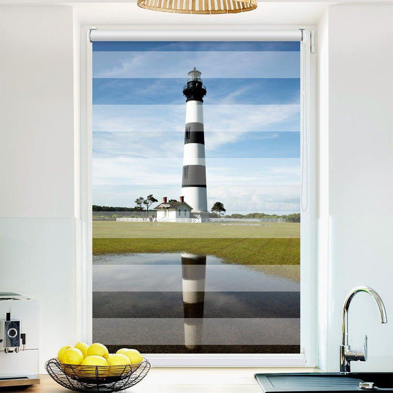 Klemm Doppelrollo "Leuchtturm Island" - ohne Bohren - Klemmfix - bis 150 cm Breite - Duo Rollo Fotodruck - La-Melle