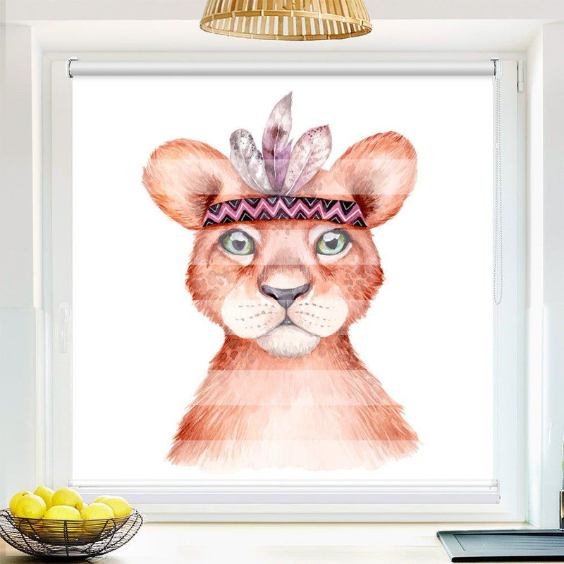 Klemm Doppelrollo "Löwe Federn Kinderrollo" - ohne Bohren - Klemmfix - bis 150 cm Breite - Duo Rollo Fotodruck - La-Melle