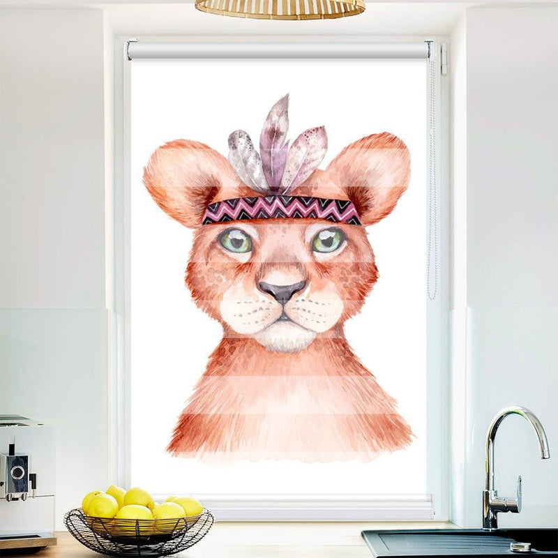 Klemm Doppelrollo "Löwe Federn Kinderrollo" - ohne Bohren - Klemmfix - bis 150 cm Breite - Duo Rollo Fotodruck - La-Melle