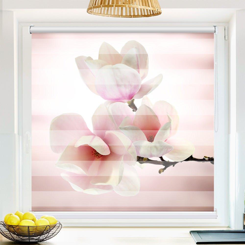 Klemm Doppelrollo "Magnolien rosa weiss" - ohne Bohren - Klemmfix - bis 150 cm Breite - Duo Rollo Fotodruck - La-Melle