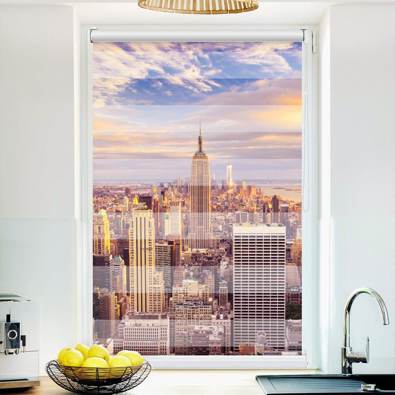 Klemm Doppelrollo "Manhatten Building" - ohne Bohren - Klemmfix - bis 150 cm Breite - Duo Rollo Fotodruck - La-Melle