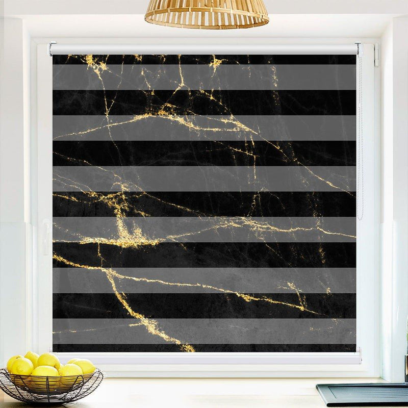 Klemm Doppelrollo "Schwarz Gold Marmor" - ohne Bohren - Klemmfix - bis 150 cm Breite - Duo Rollo Fotodruck - La-Melle