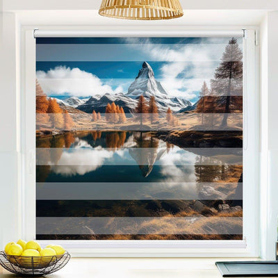 Klemm Doppelrollo Matterhorn See Gipfel - ohne Bohren - Klemmfix - bis 150 cm Breite - Duo Rollo Fotodruck - La-Melle