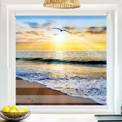 Klemm Doppelrollo Möwen Strand - ohne Bohren - Klemmfix - bis 150 cm Breite - Duo Rollo Fotodruck - La-Melle