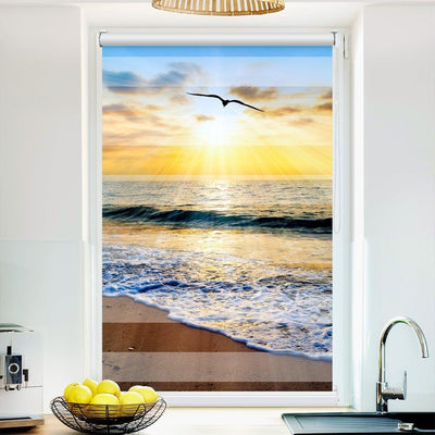 Klemm Doppelrollo Möwen Strand - ohne Bohren - Klemmfix - bis 150 cm Breite - Duo Rollo Fotodruck - La-Melle