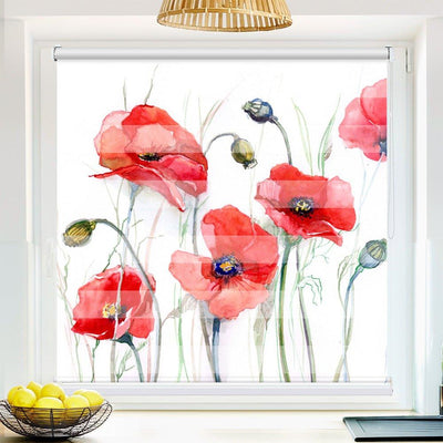 Klemm Doppelrollo Mohnblumen gemalt - ohne Bohren - Klemmfix - bis 150 cm Breite - Duo Rollo Fotodruck - La-Melle