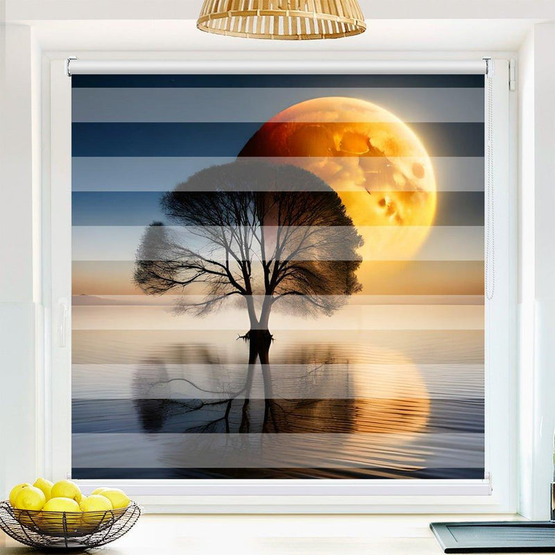Klemm Doppelrollo "Mondaufgang See" - ohne Bohren - Klemmfix - bis 150 cm Breite - Duo Rollo Fotodruck - La-Melle