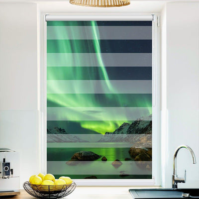 Klemm Doppelrollo Nordlicht Fjord Norwegen - ohne Bohren - Klemmfix - bis 150 cm Breite - Duo Rollo Fotodruck - La-Melle