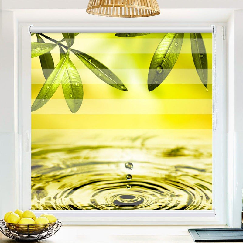 Klemm Doppelrollo "Olive Wasser Tropfen" - ohne Bohren - Klemmfix - bis 150 cm Breite - Duo Rollo Fotodruck - La-Melle