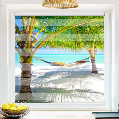 Klemm Doppelrollo Hängematte Strand - ohne Bohren - Klemmfix - bis 150 cm Breite - Duo Rollo Fotodruck - La-Melle