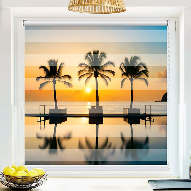 Klemm Doppelrollo "Palmen Pool" - ohne Bohren - Klemmfix - bis 150 cm Breite - Duo Rollo Fotodruck - La-Melle