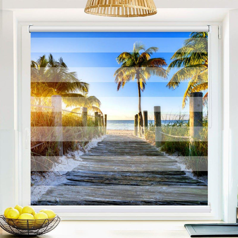 Klemm Doppelrollo "Palmen Miami" - ohne Bohren - Klemmfix - bis 150 cm Breite - Duo Rollo Fotodruck - La-Melle