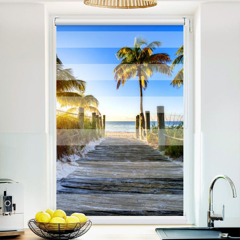 Klemm Doppelrollo "Palmen Miami" - ohne Bohren - Klemmfix - bis 150 cm Breite - Duo Rollo Fotodruck - La-Melle