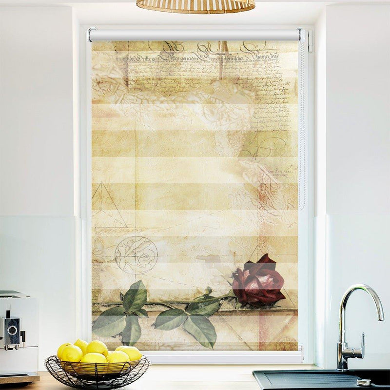 Klemm Doppelrollo "Pergament Rose" - ohne Bohren - Klemmfix - bis 150 cm Breite - Duo Rollo Fotodruck - La-Melle