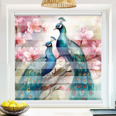 Klemm Doppelrollo Pfau Baum - ohne Bohren - Klemmfix - bis 150 cm Breite - Duo Rollo Fotodruck - La-Melle