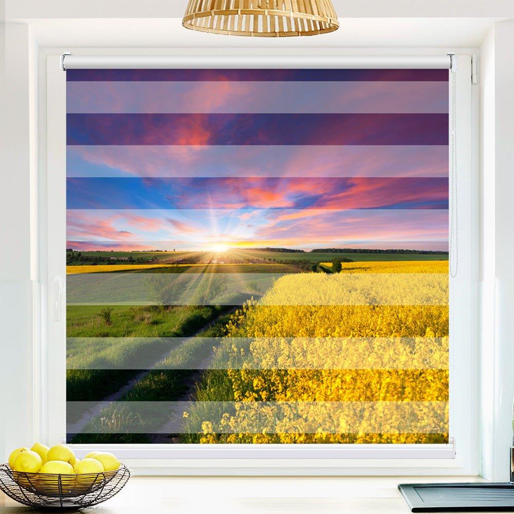 Klemm Doppelrollo "Rapsfeld Sonnenaufgang" - ohne Bohren - Klemmfix - bis 150 cm Breite - Duo Rollo Fotodruck - La-Melle