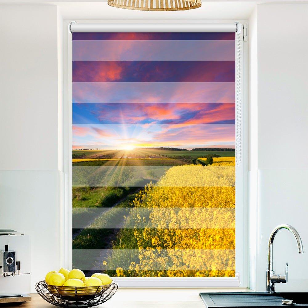 Klemm Doppelrollo "Rapsfeld Sonnenaufgang" - ohne Bohren - Klemmfix - bis 150 cm Breite - Duo Rollo Fotodruck - La-Melle