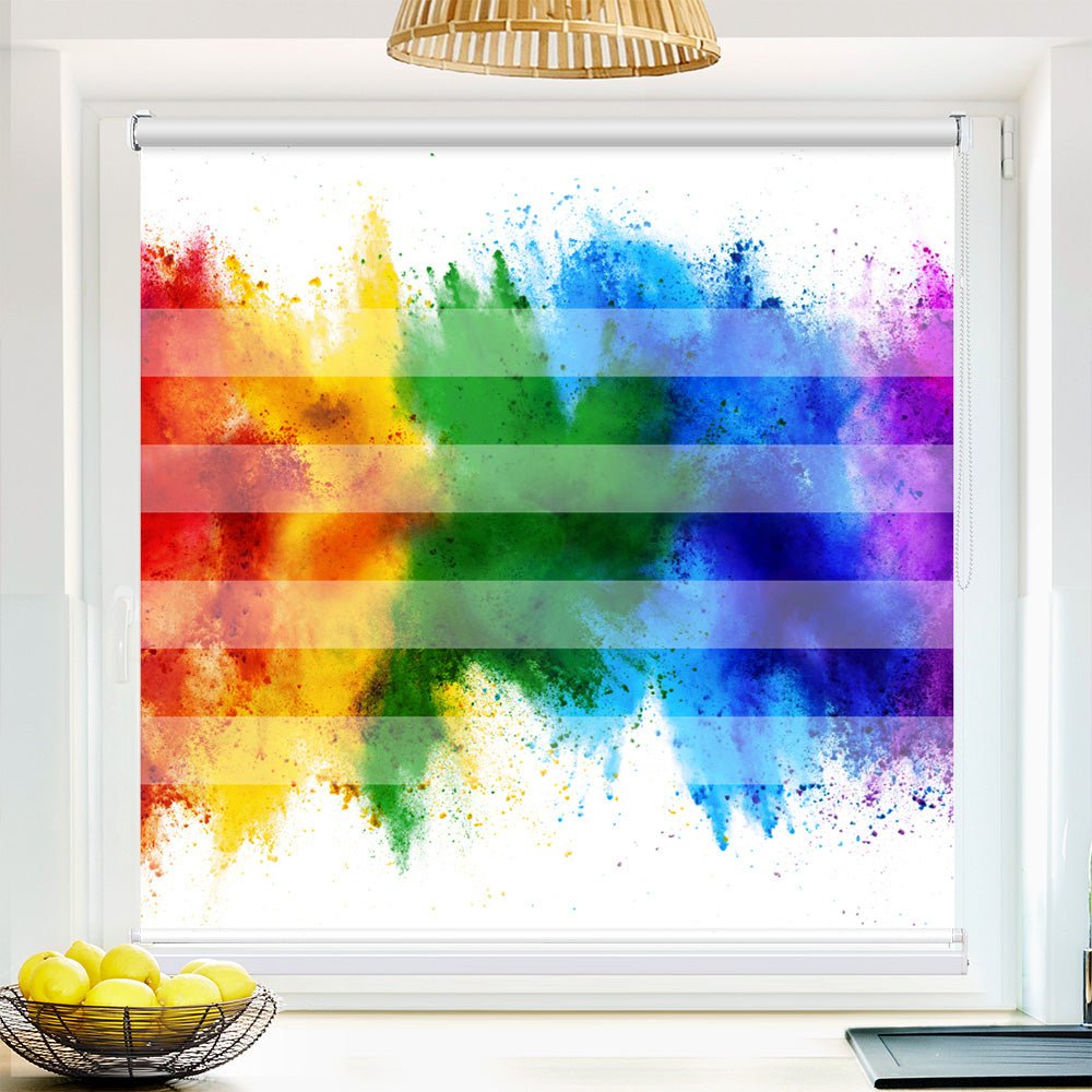 Klemm Doppelrollo "Regenbogen Farbkleckse" - ohne Bohren - Klemmfix - bis 150 cm Breite - Duo Rollo Fotodruck - La-Melle