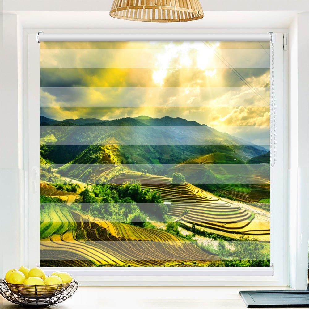 Klemm Doppelrollo "Reisfelder Terrassen Vietnam" - ohne Bohren - Klemmfix - bis 150 cm Breite - Duo Rollo Fotodruck - La-Melle