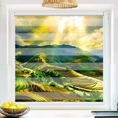 Klemm Doppelrollo Reisfelder Terrassen Vietnam - ohne Bohren - Klemmfix - bis 150 cm Breite - Duo Rollo Fotodruck - La-Melle