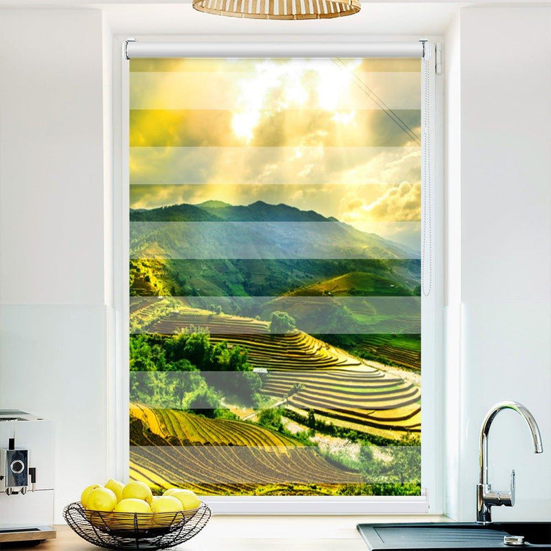 Klemm Doppelrollo "Reisfelder Terrassen Vietnam" - ohne Bohren - Klemmfix - bis 150 cm Breite - Duo Rollo Fotodruck - La-Melle