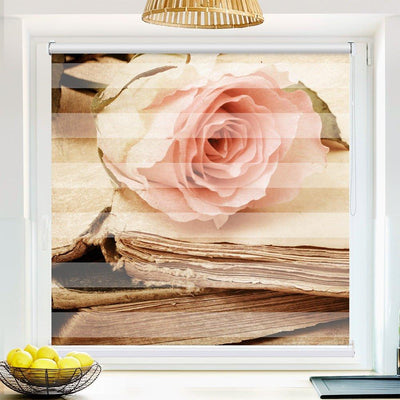 Klemm Doppelrollo Rose Buch vintage - ohne Bohren - Klemmfix - bis 150 cm Breite - Duo Rollo Fotodruck - La-Melle