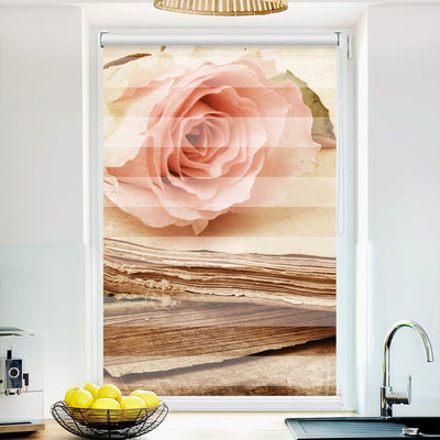 Klemm Doppelrollo Rose Buch vintage - ohne Bohren - Klemmfix - bis 150 cm Breite - Duo Rollo Fotodruck - La-Melle