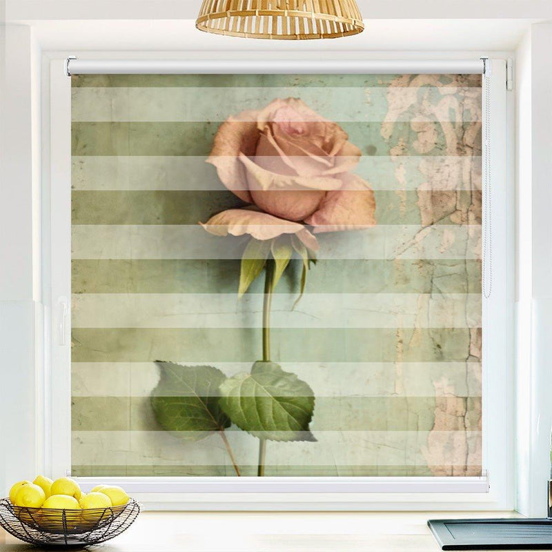 Klemm Doppelrollo "Rose altes Papier" - ohne Bohren - Klemmfix - bis 150 cm Breite - Duo Rollo Fotodruck - La-Melle