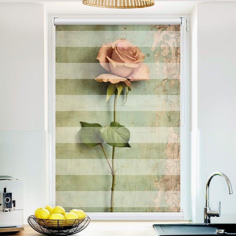 Klemm Doppelrollo "Rose altes Papier" - ohne Bohren - Klemmfix - bis 150 cm Breite - Duo Rollo Fotodruck - La-Melle